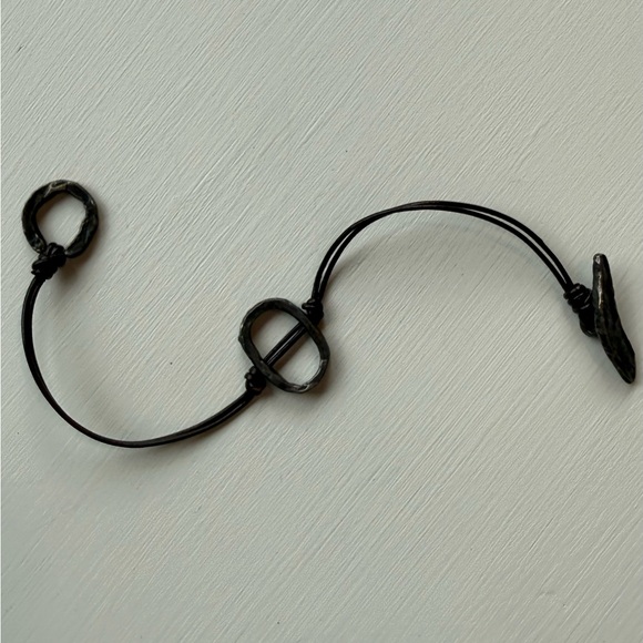 Rustic Brown Leather Bracelet with Metal Accents - Picture 2 of 4